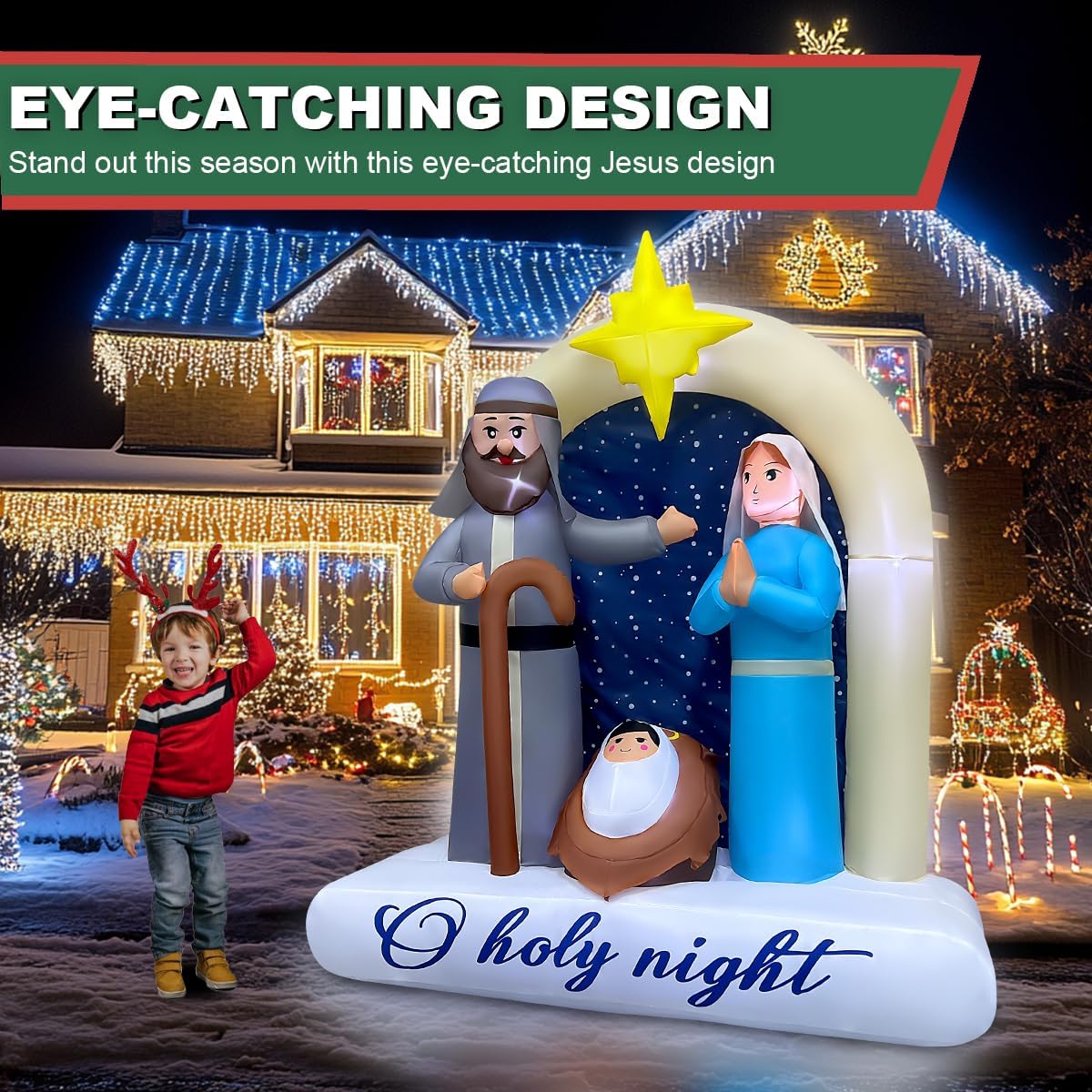 6ft Christmas Inflatables Nativity Scene Outdoor Decorations Built-in LED Lighted Blow Up Decoration Home Yard Outdoor Indoor Garden Lawn Decor