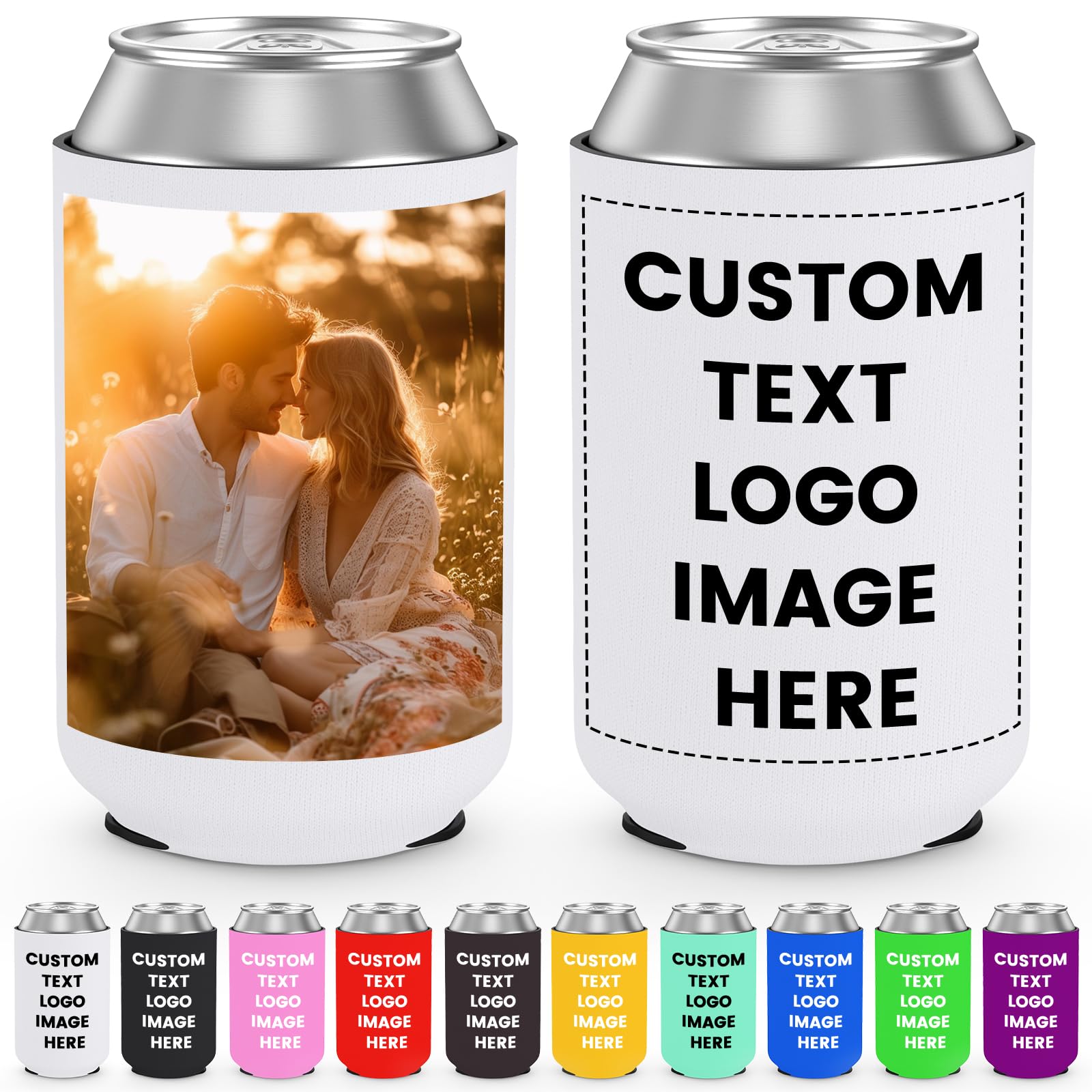Custom Can Cooler Sleeves Bulk Personalised Foldable Insulated Beverage Bottle Holder with Logo Image Text for Wedding Graduation Birthday Party, 1-1000PCS