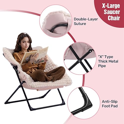 Miniatura 5 de HollyHOME Silla platillo XL, cómoda silla plegable de gran tamaño, silla de lectura de piel sintética para adolescentes, adultos, silla decorativa