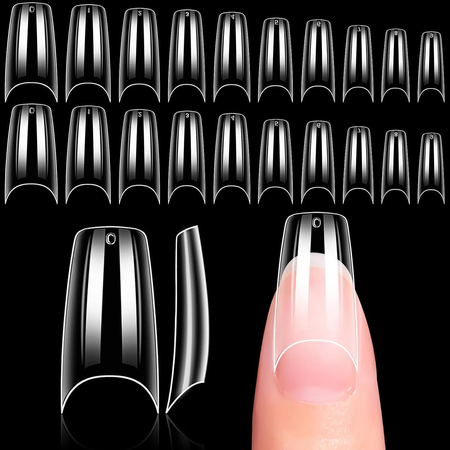 Medium Coffin Nails - 500pcs 10 Sizes Half Cover Clear Nail Tips, for Gel Extensions & DIY Fake Nails