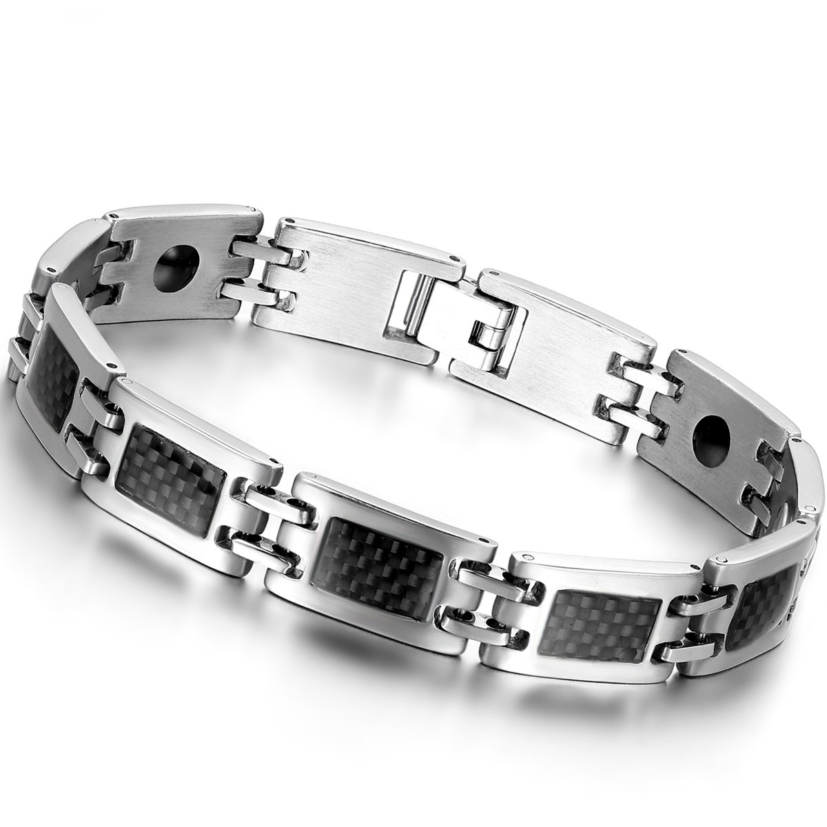 OIDEA Pulsera para hombre Pulsera cadena de acero inoxidable negro plata