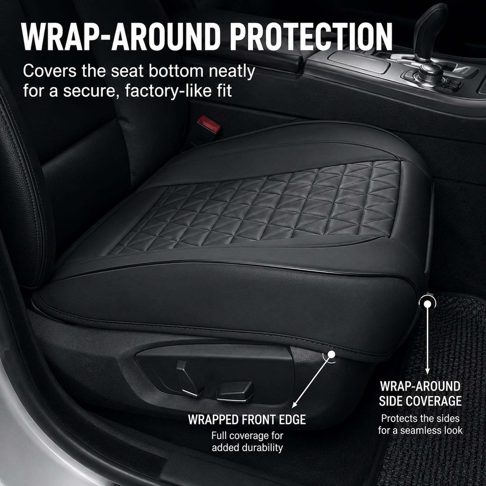 GOOGO Sitzauflage Auto 2 Stück, Weiche Auto Sitzauflagen PU Leder Autositzbezüg, Autositzauflage und Seat Protector für Bürostuhl und Zuhause, 50 x 50 x 4 cm (Schwarze)