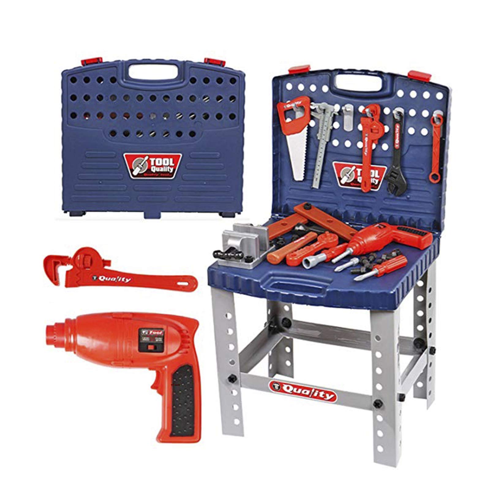 FunkyBuys® Kids 69 Piece Toy Tool Kit Play Set Folding Work Bench Workshop with Drill Portable Pretend Play Kids Play Set