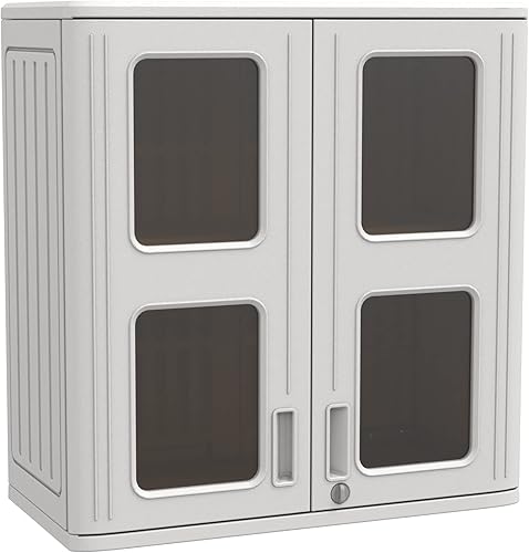 ADDOK Armario de pared de resina, gabinete de almacenamiento al aire libre de 30.2 pulgadas con puertas, gabinete con cerradura para garaje, cocina,