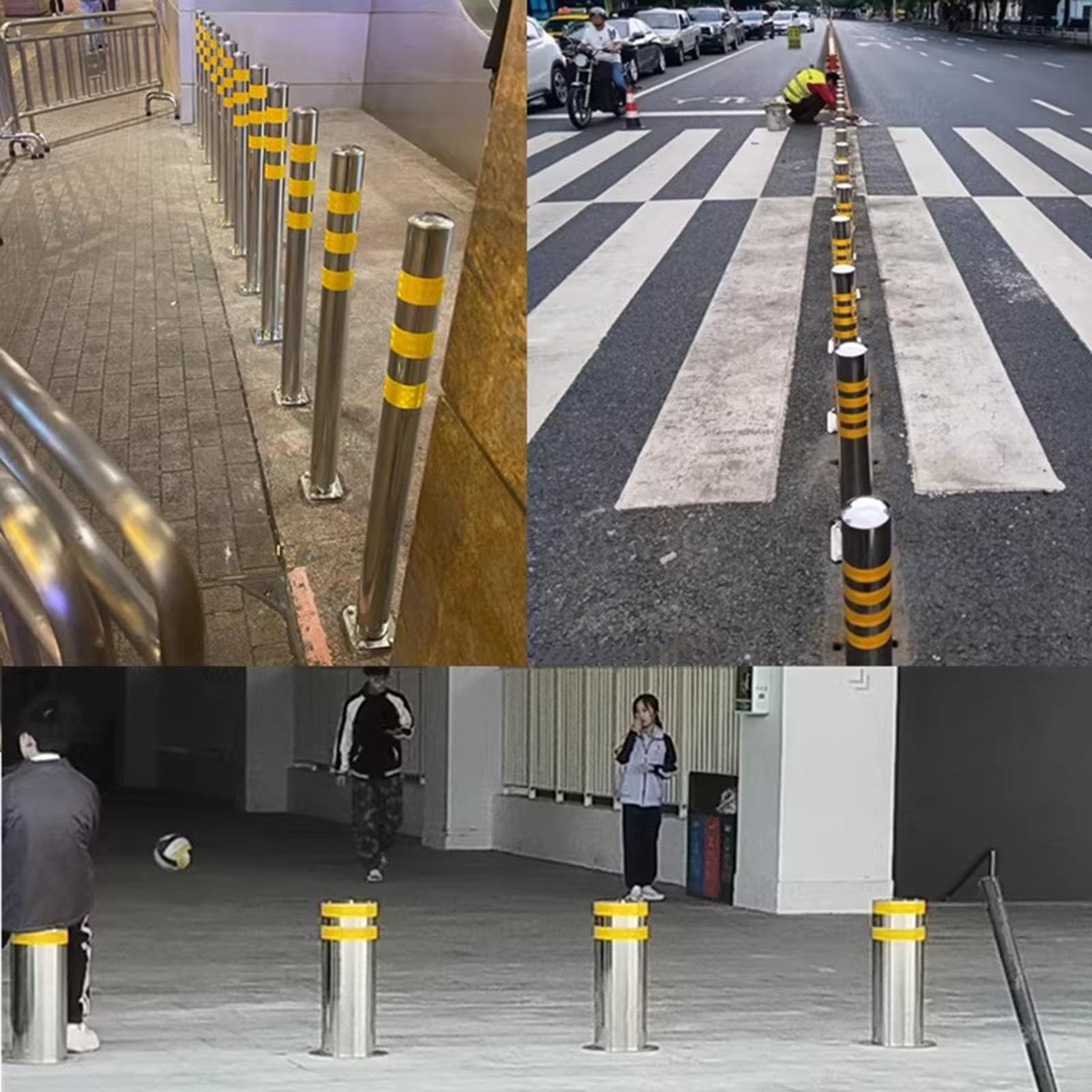 Questi dissuasori di parcheggio Resistenti, Pali di Sicurezza in Acciaio Inossidabile ad Alta visibilità con bulloni di Ancoraggio, Confezione da 4, per Aree sensibili al Traffico