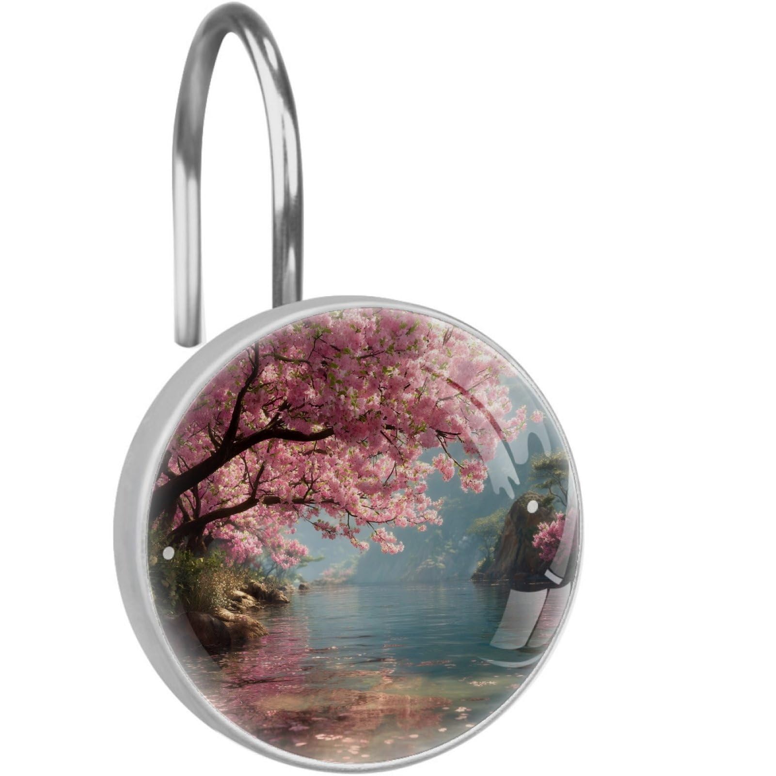 VAPOKF Shower Curtain Hooks, 12PCS Lake Cherry Blossom Shower Curtain Hook for Bathroom Decors Home Bedroom