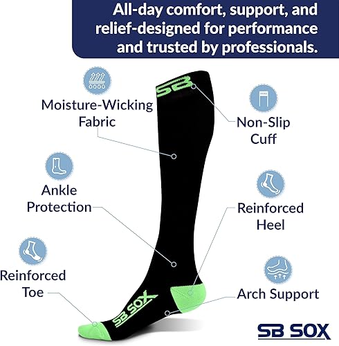 Miniatura 12 de SB SOX - Calcetines de compresión (20-30 mmHg) para hombres y mujeres - Calcetines de compresión para usar todo el día, mejoran el flujo sanguíneo