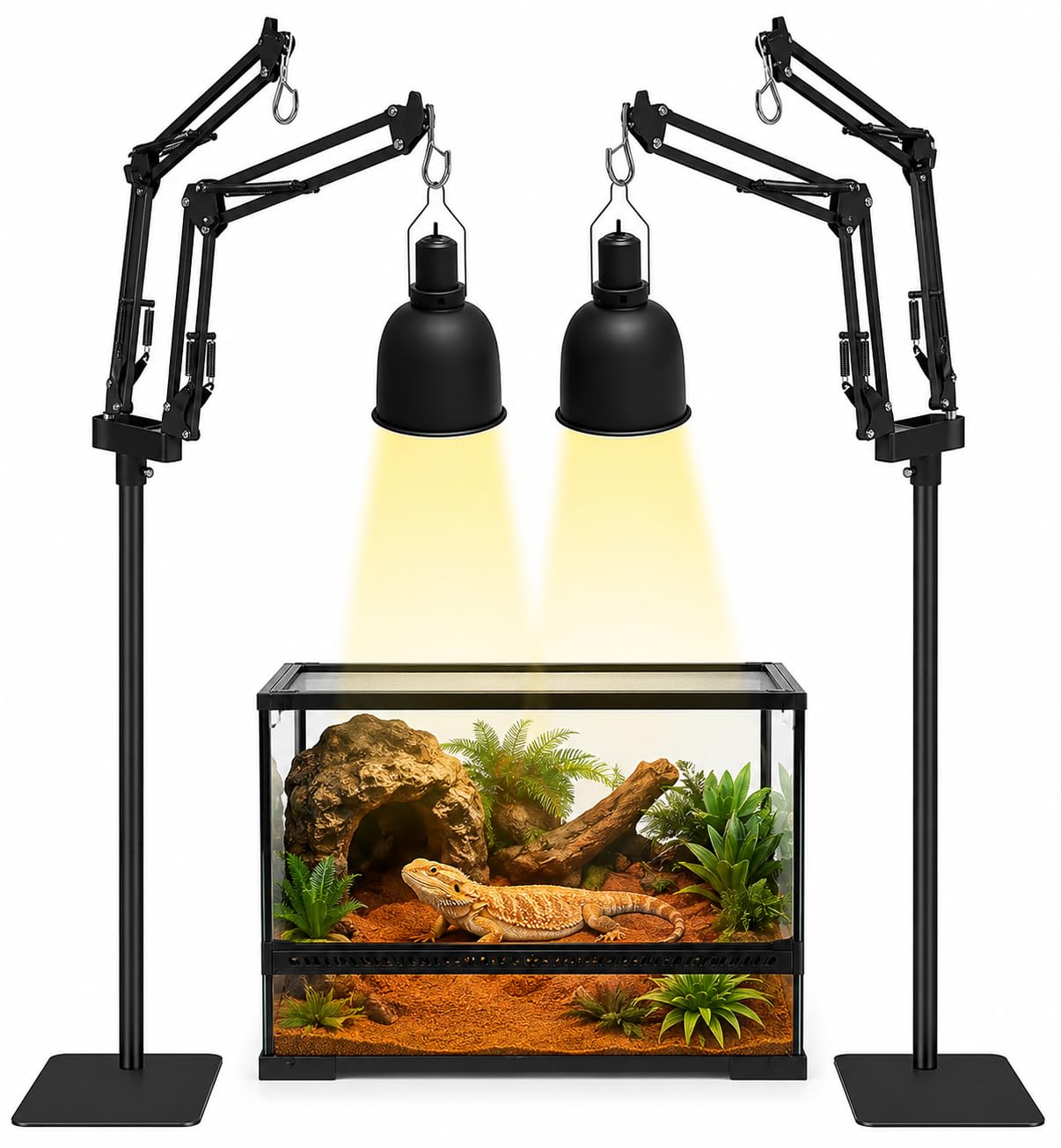 Support de lampe pour reptile double tête réglable avec pied de sol
