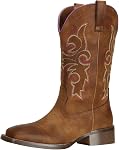 SheSole ladies Cowgirl Cowboy Boots for Women Wide Square Toe Mid Calf Brown