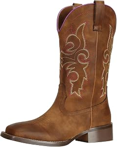 SheSole ladies Cowgirl Cowboy Boots for Women Wide Square Toe Mid Calf Brown