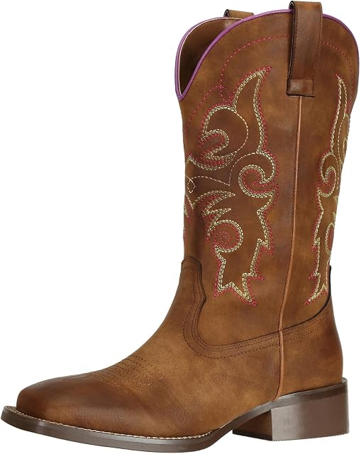 SheSole dames Cowgirl Cowboy Bottes pour femmes Large carré Toe Mid Calf Brown