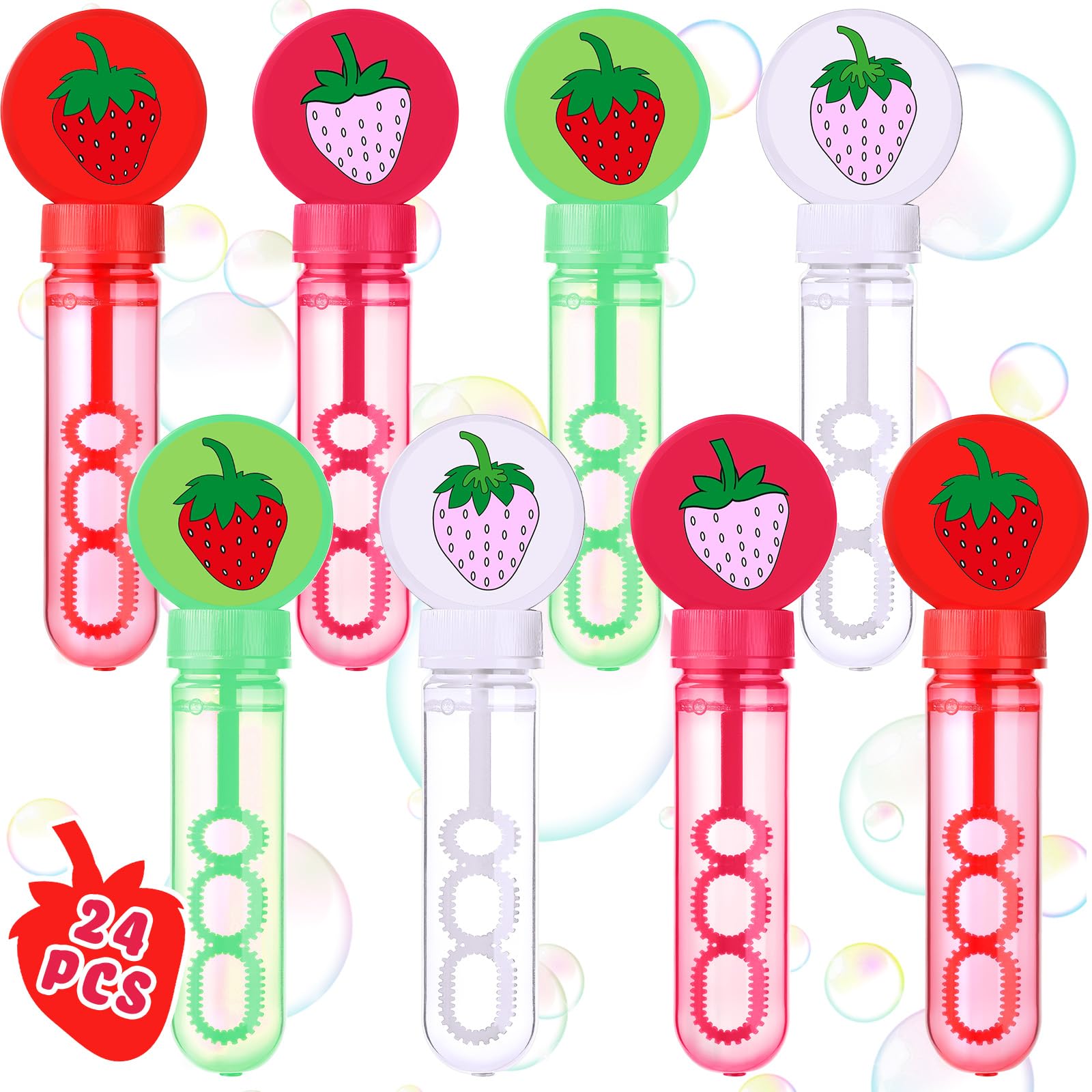 Leyndo 24 Pcs Mini Strawberry Bubble Wands Strawberry Party Favors Summer Sweet Berry Bubble Wands for Birthday Party Supplies Goodie Bag Stuffers