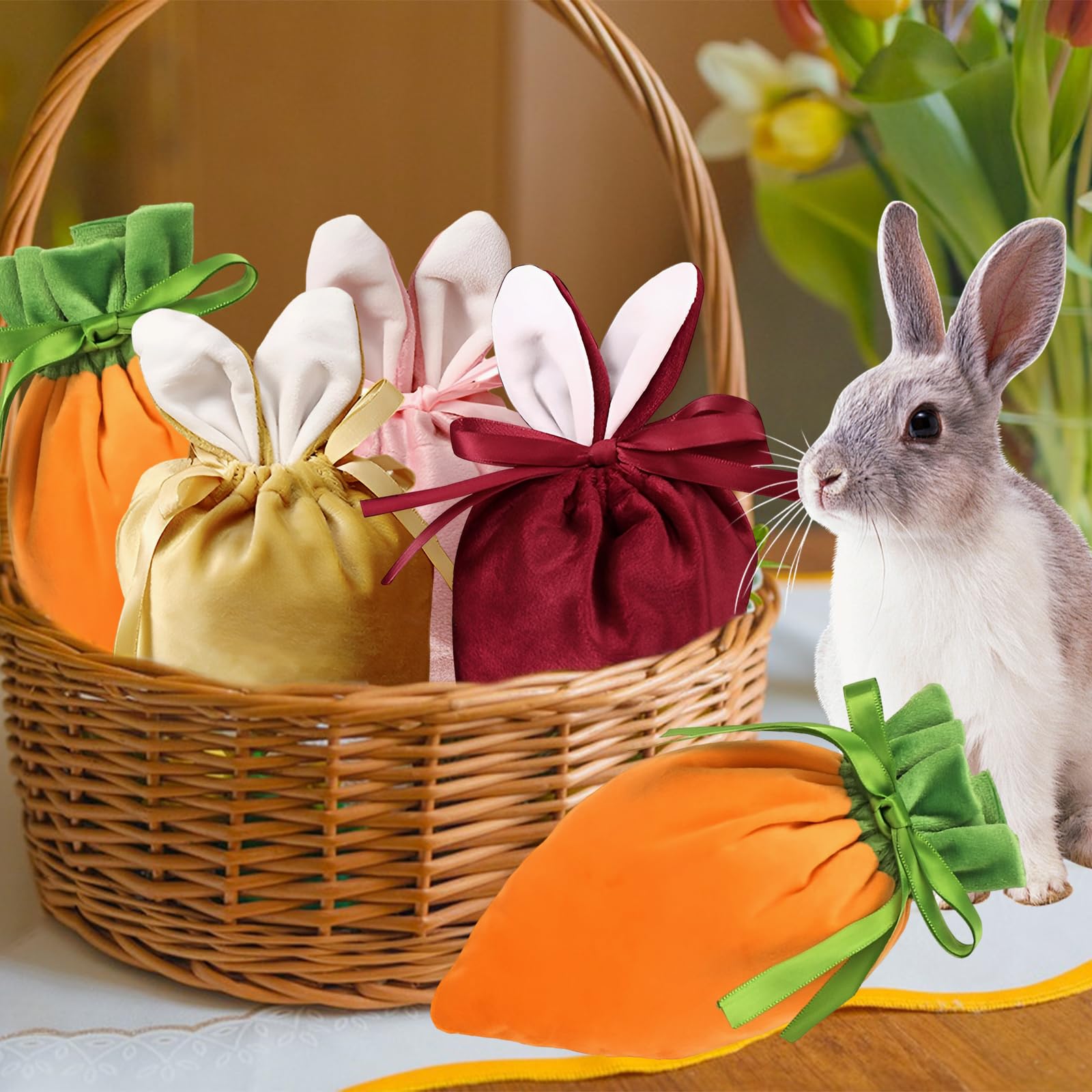 JOYIN 3 cestini pasquali in bambù, blu, rosa, verde, rotondi in tessuto, con manico pieghevole, cestino regalo vuoto per caccia alle uova di Pasqua, dolcetti per feste per bambini, bomboniere da