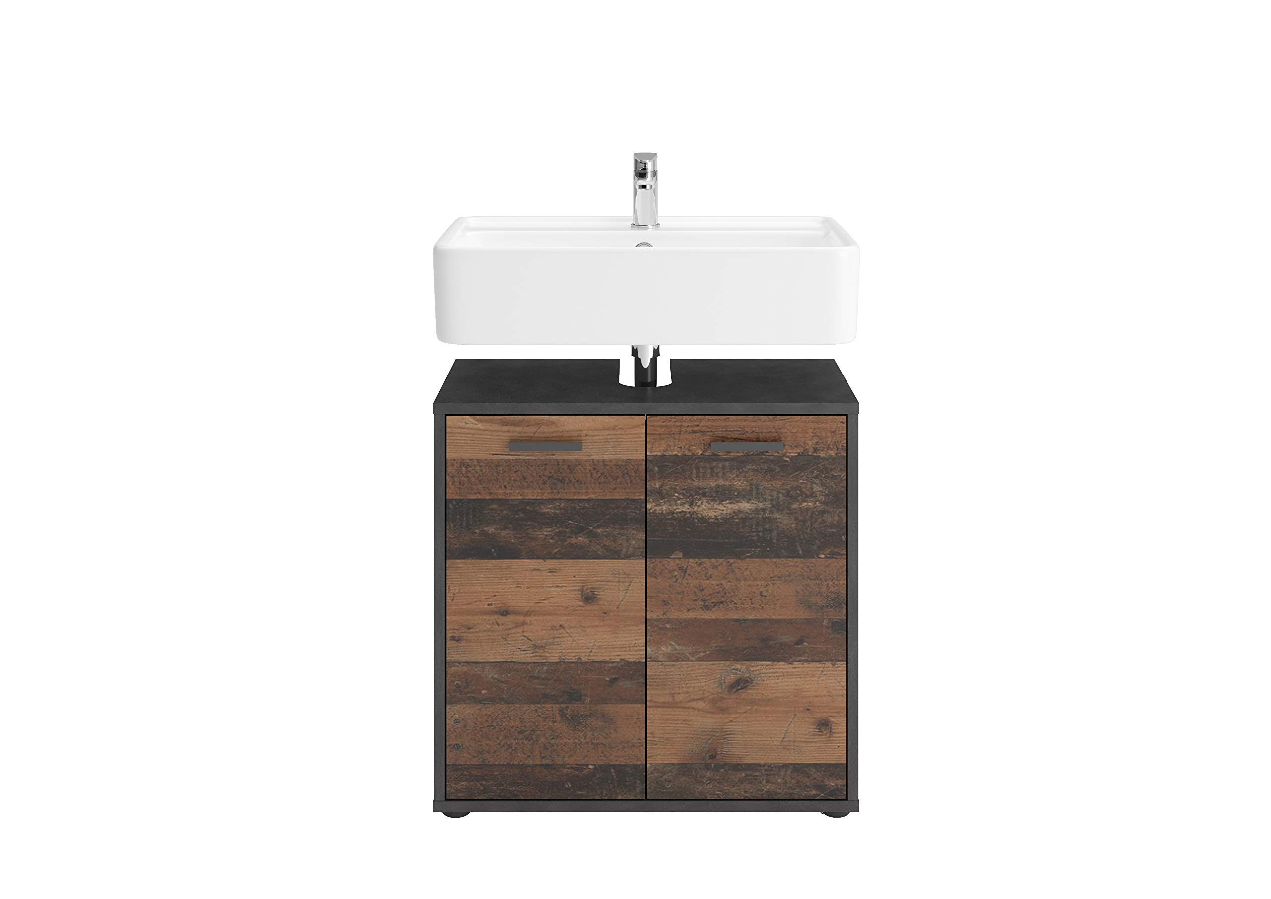 FMD furniture Meuble sous Vasque Meuble de Salle de Bain 60 x 59 x 33 cm Décor Matera/Old Style foncé avec Double Portes et Plateaux Réglables