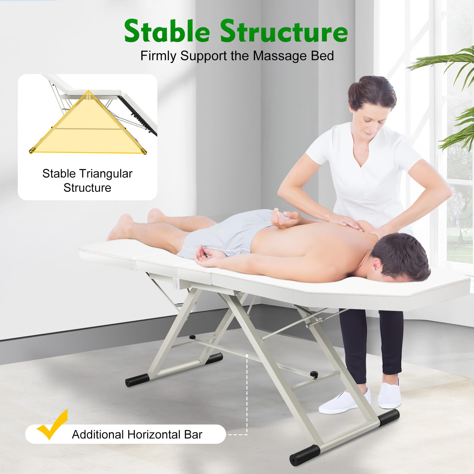 Camilla de Masaje Plegable y Portátil, Mesa Ajustable de 3 Zonas Con Reposacabezas, Para Peluquería, Belleza y Spa