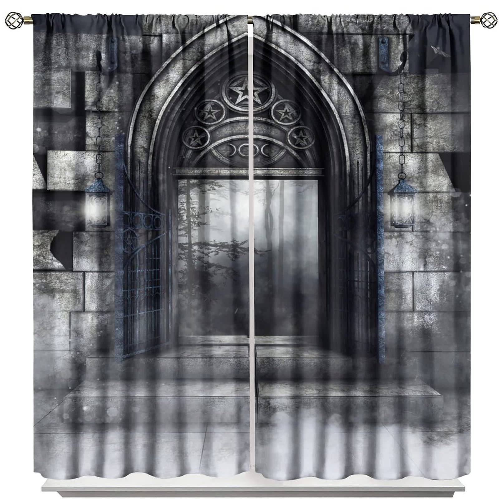 Gothic Blackout Curtains,Castle Architecture Medieval Retro Stone Arch Blackout Rod Pocket Window Door Curtains for Bedroom Living Room Decor W55xL63in