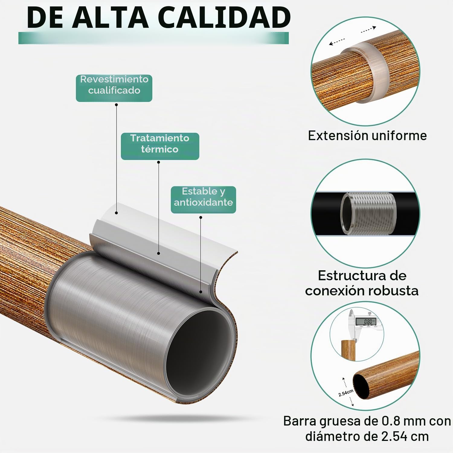 Barra Cortinas Extensible Acabado Efecto Madera Oscura 80-365 Cm | Varilla MetáLica De 25 Mm De DiáMetro, InstalacióN Mural, Gran Capacidad De Carga, Ideal Para SalóN Y Dormitorio