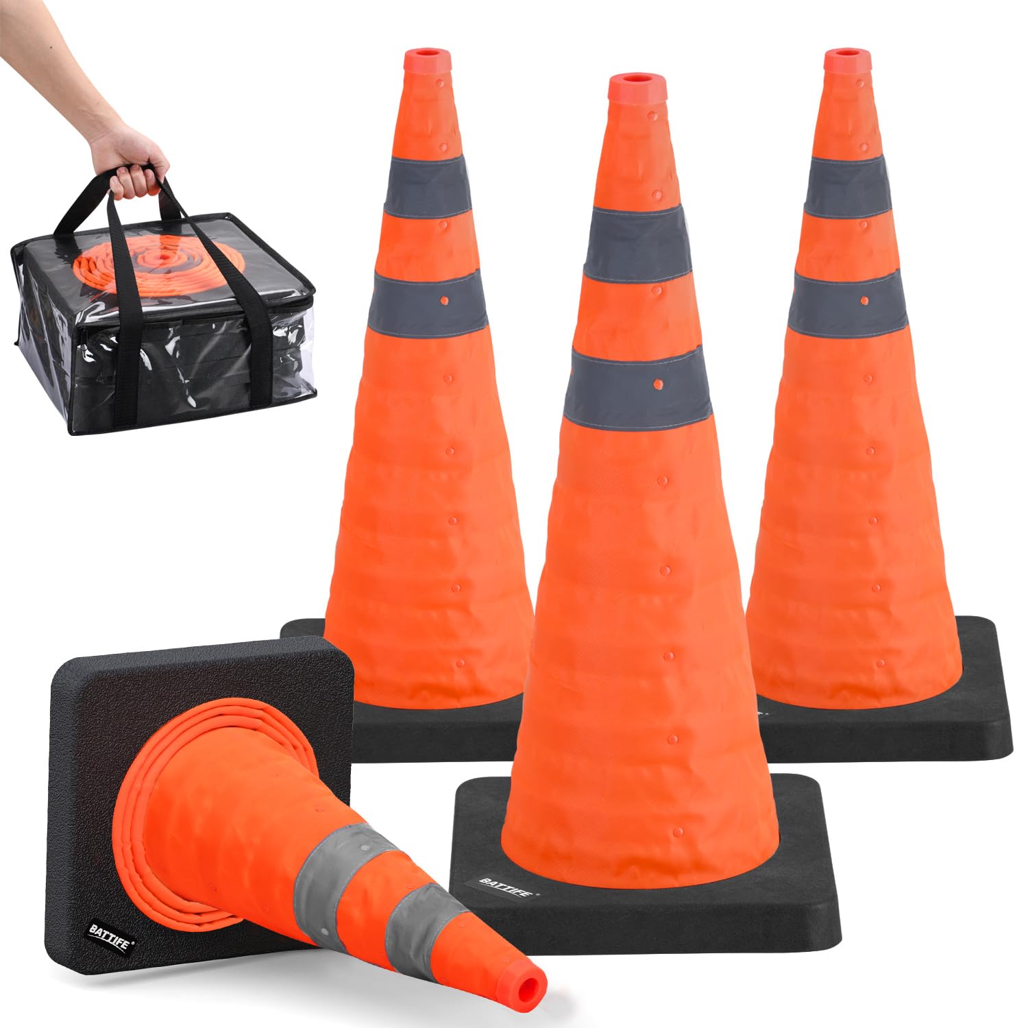 Snapklik.com : BATTIFE 4 Pack 28 Inch Collapsible Traffic Safety Orange ...