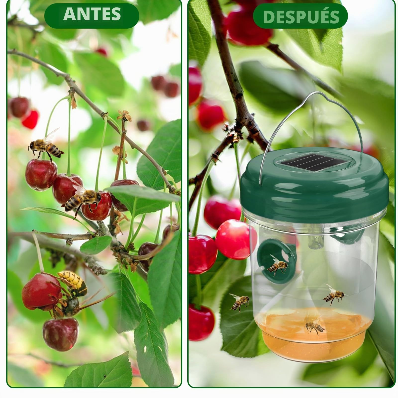 Trampa para avispas, paquete de 2 trampas para avispas para colgar al aire libre, reutilizables, impermeables, trampas para avispa chaqueta amarilla con luz LED, trampas eficaces para avispones