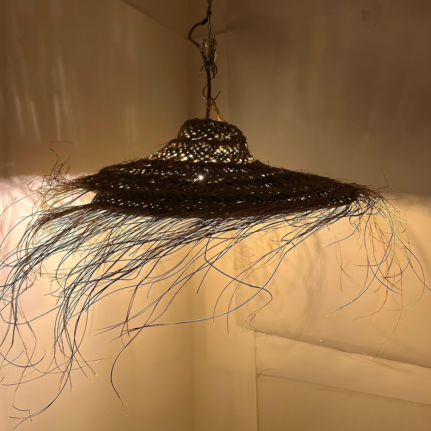 Generico Paralume Lampadario a Sospensione in Paglia Artigianale Marocchino: Stile Etnico, Illuminazione Naturale e Accogliente 2404251301 Vimini Rattan Palma Bamboo Fibre Naturali