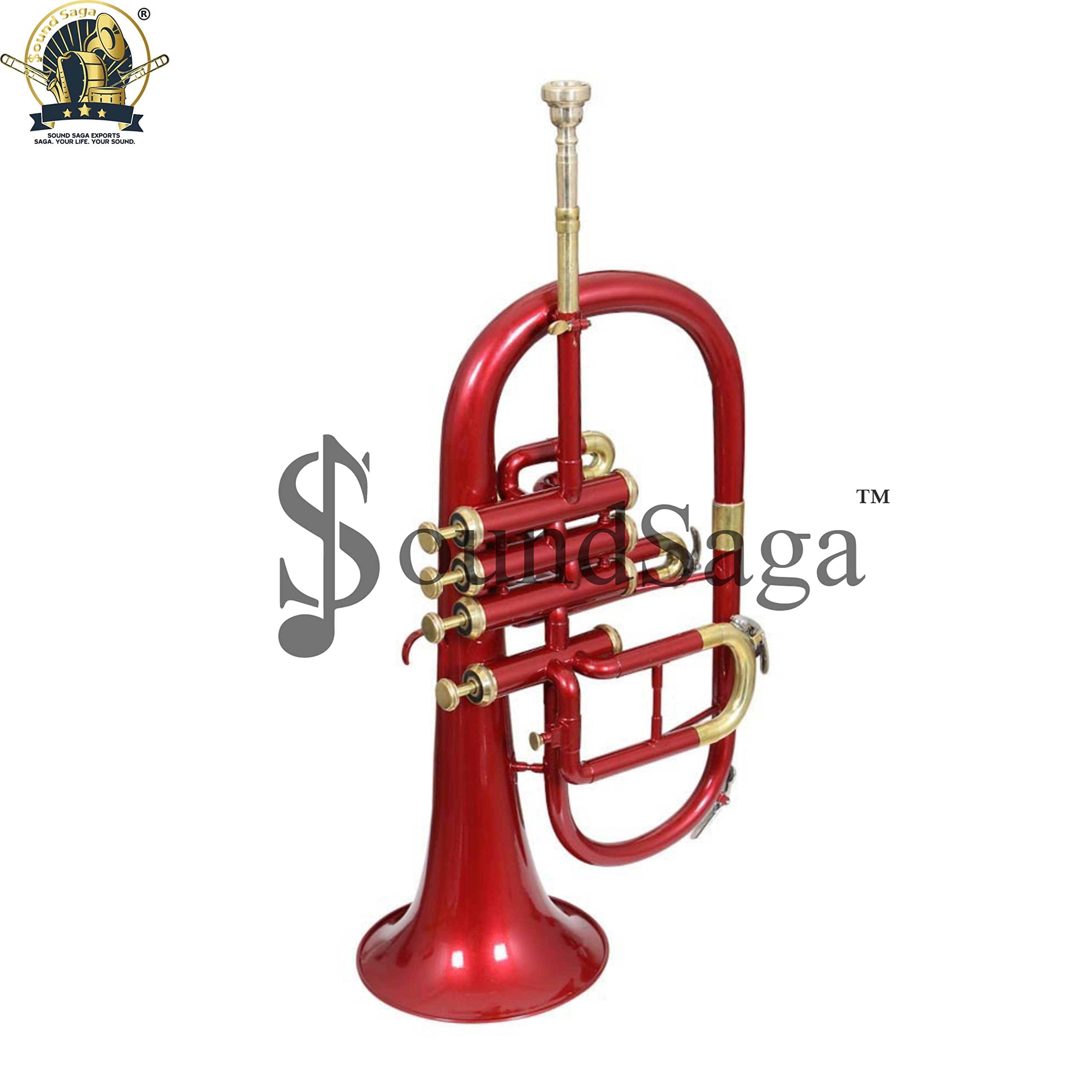 Flugel Horn 4-zaworowy skok BB najwyższej jakości mosiądz, w tym ustnik i futerał (czerwone złoto)