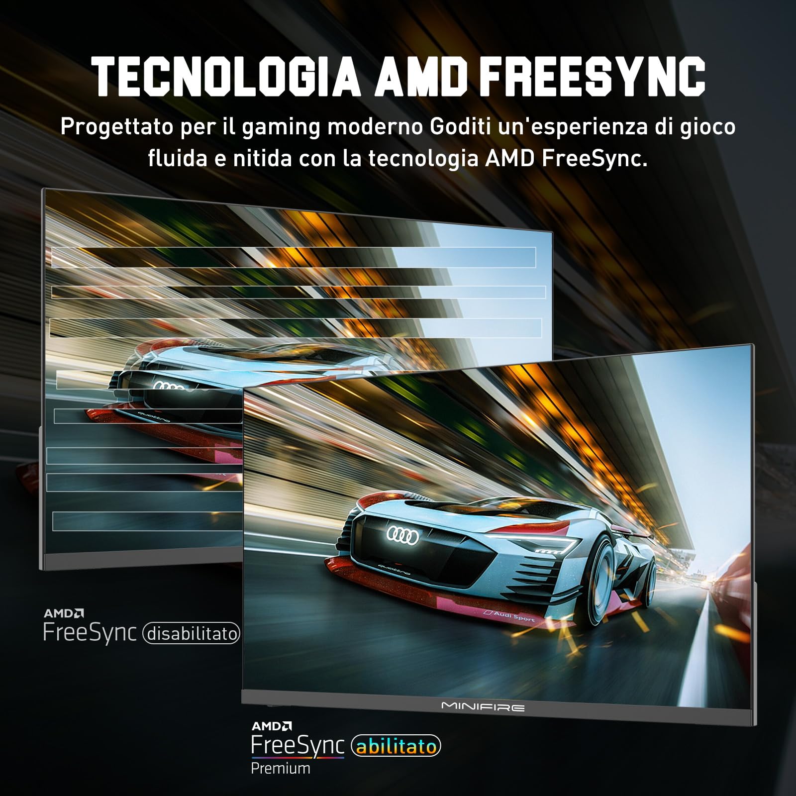 Minifire Monitor Gaming 24.5 Pollici 300Hz, 1ms, Full HD Schermo Senza Cornice, IPS Pannello, Adaptive Sync, HDR, Eye-Care, HDMI2.0 & DisplayPort1.4, VESA75x75, 178°, -5°–15° Inclinazione Regolabile