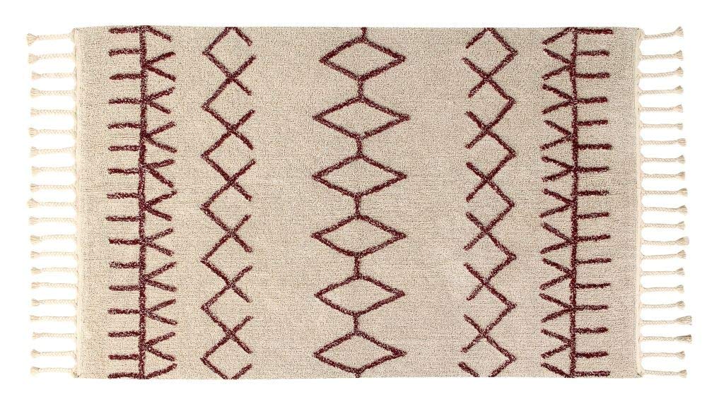 Lorena CanalsWashable Rug Bereber - 100% Cotton -Natural/Burgundy 4' 7" x 6' 7"