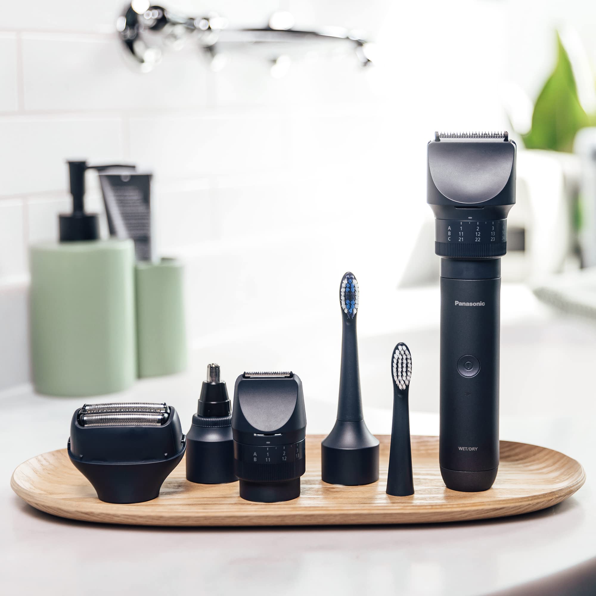 Panasonic MULTISHAPE Sistema modular de cuidado personal, cabezal de corte de barba, nariz, orejas y facial para hombres, cabezal de cepillo de dientes eléctrico con batería recargable iones litio
