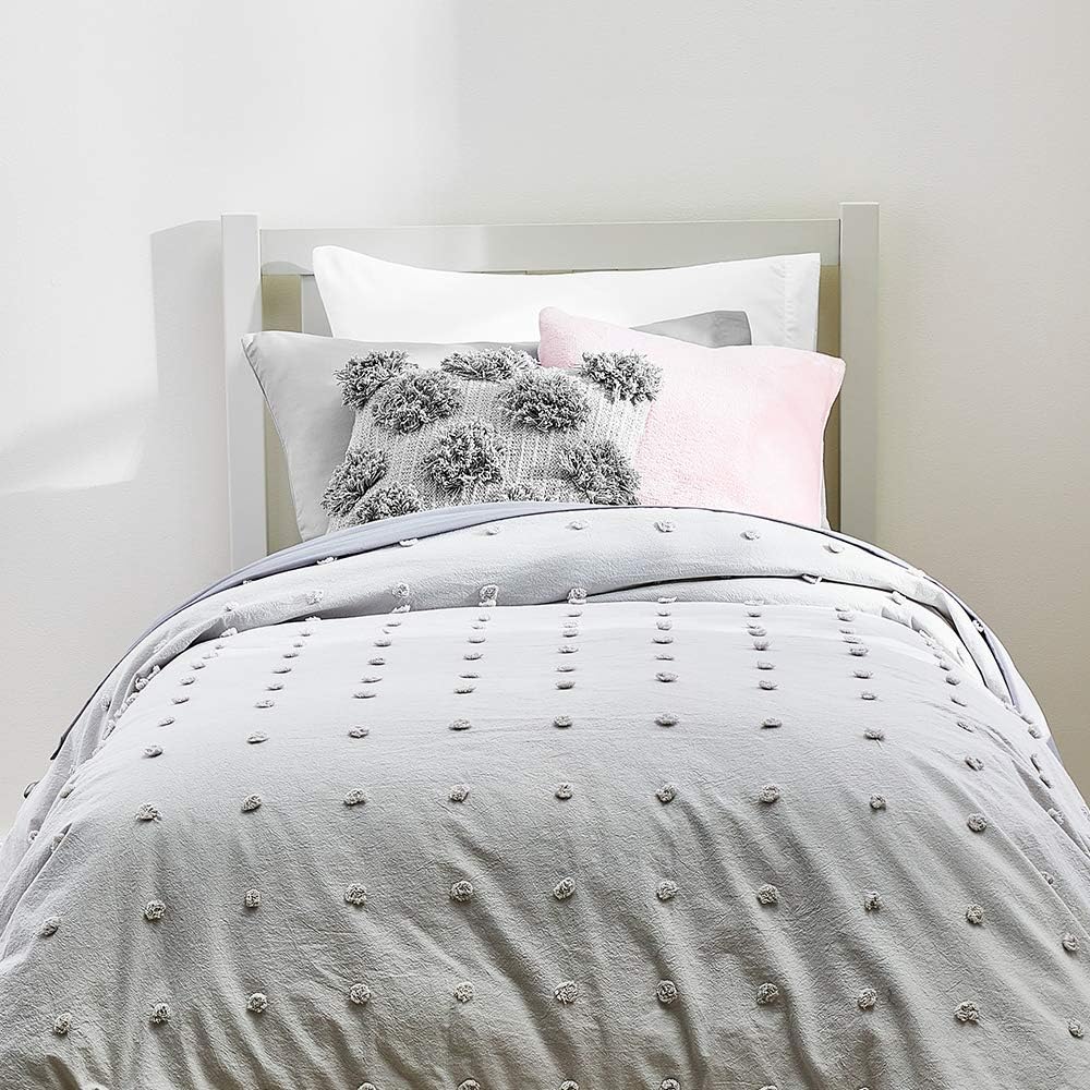 OCM 7-Piece College Dorm Bedding Bundle in Savannah Gray | Clip Dot Soft Gray Comforter | Twin XL | Comforter, Sheets, Pillow, Mattress Pad & Blanket