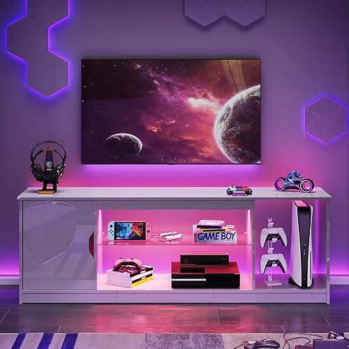 Miniatura 22 de Bestier Soporte de TV acanalado brillante para TV de 65 pulgadas, centro de entretenimiento LED para juegos con gabinete para PS5 Xbox, consola de