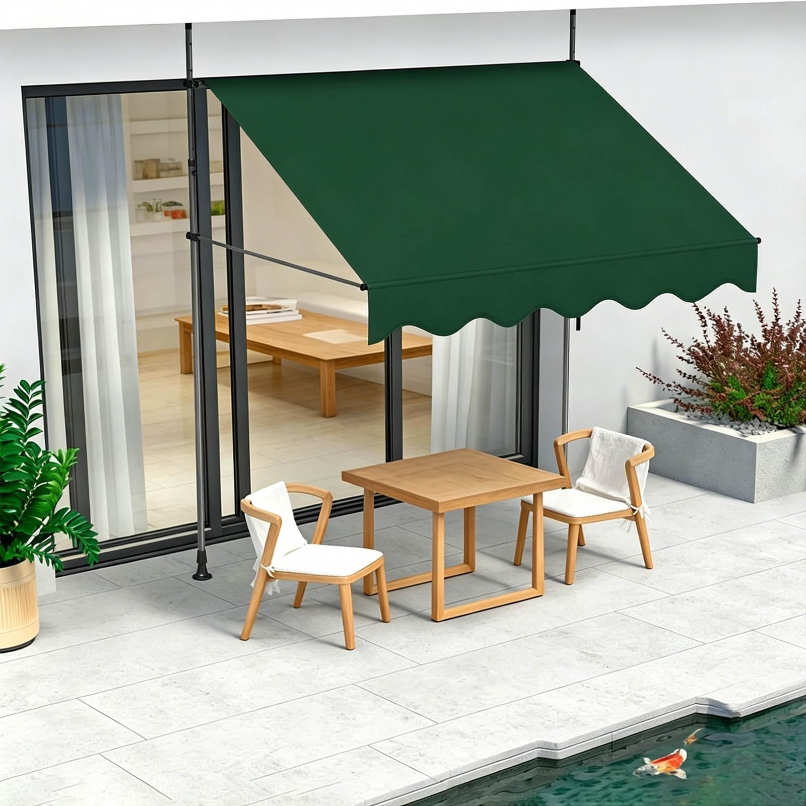 Patio z regulacją wysokości, ręcznie chowana, ochrona przed promieniowaniem UV, do okien / drzwi, idealna na podwórko, ogród, balkon (ciemnozielony, 150 x 120 cm)