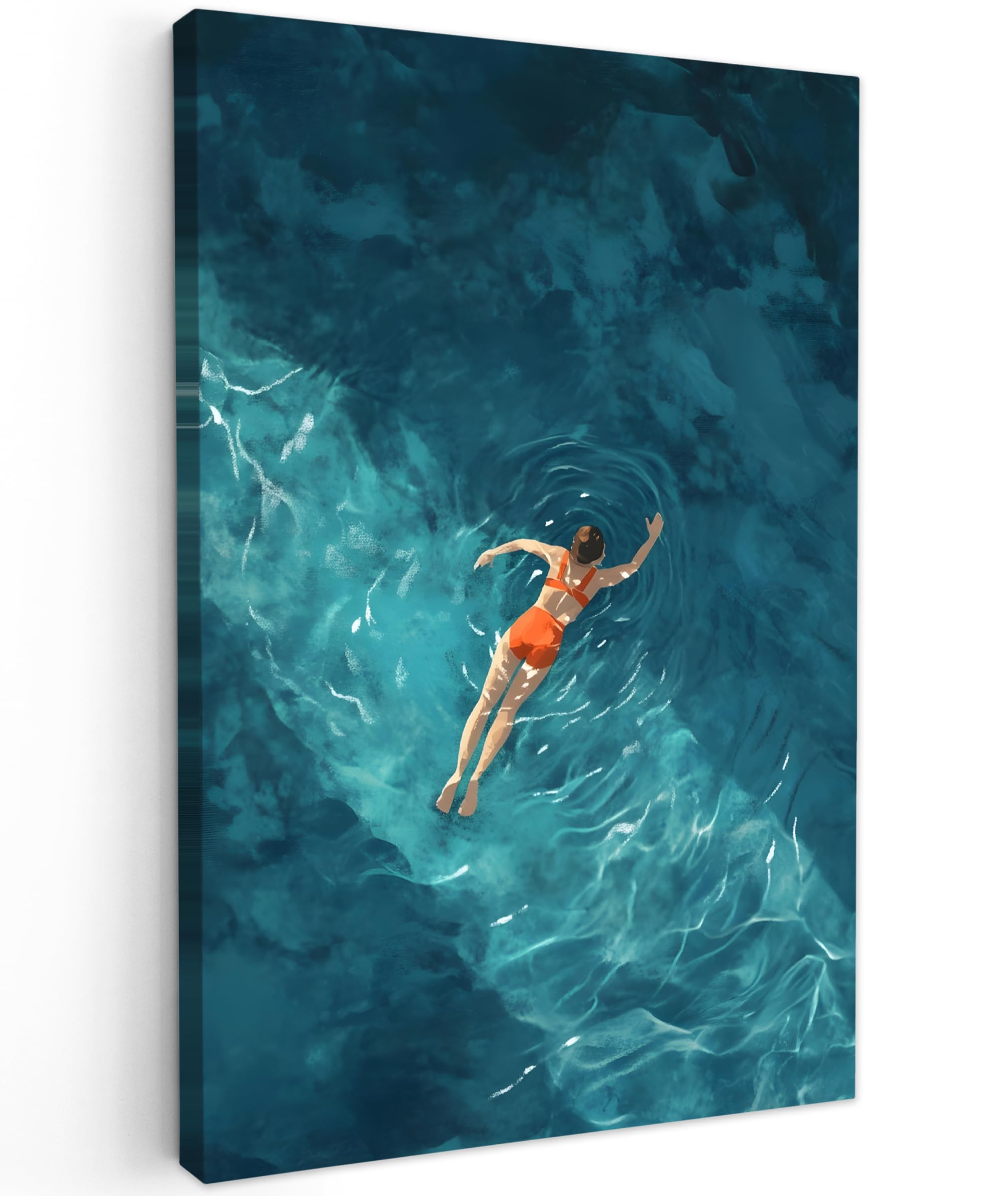 MuchoWow© Canvas Wall Art Work 24"x35" / 60x90 cm House Decoration for Living Room Home Decor Pictures Walls Woman - Water - Bikini - Orange
