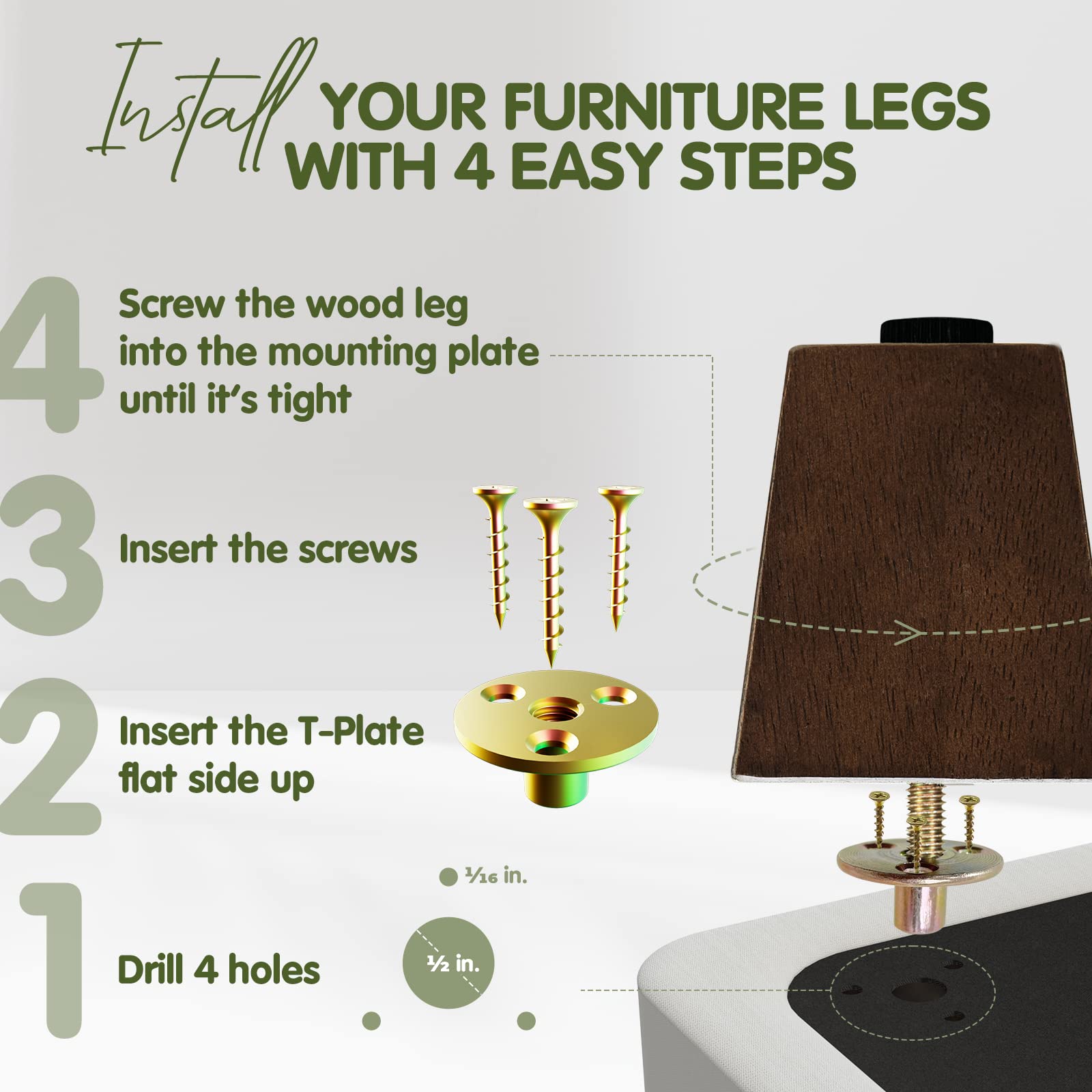 Yes4All 3 Inches Square Wood Furniture Legs Set Of 4 Wooden Replacement Feet