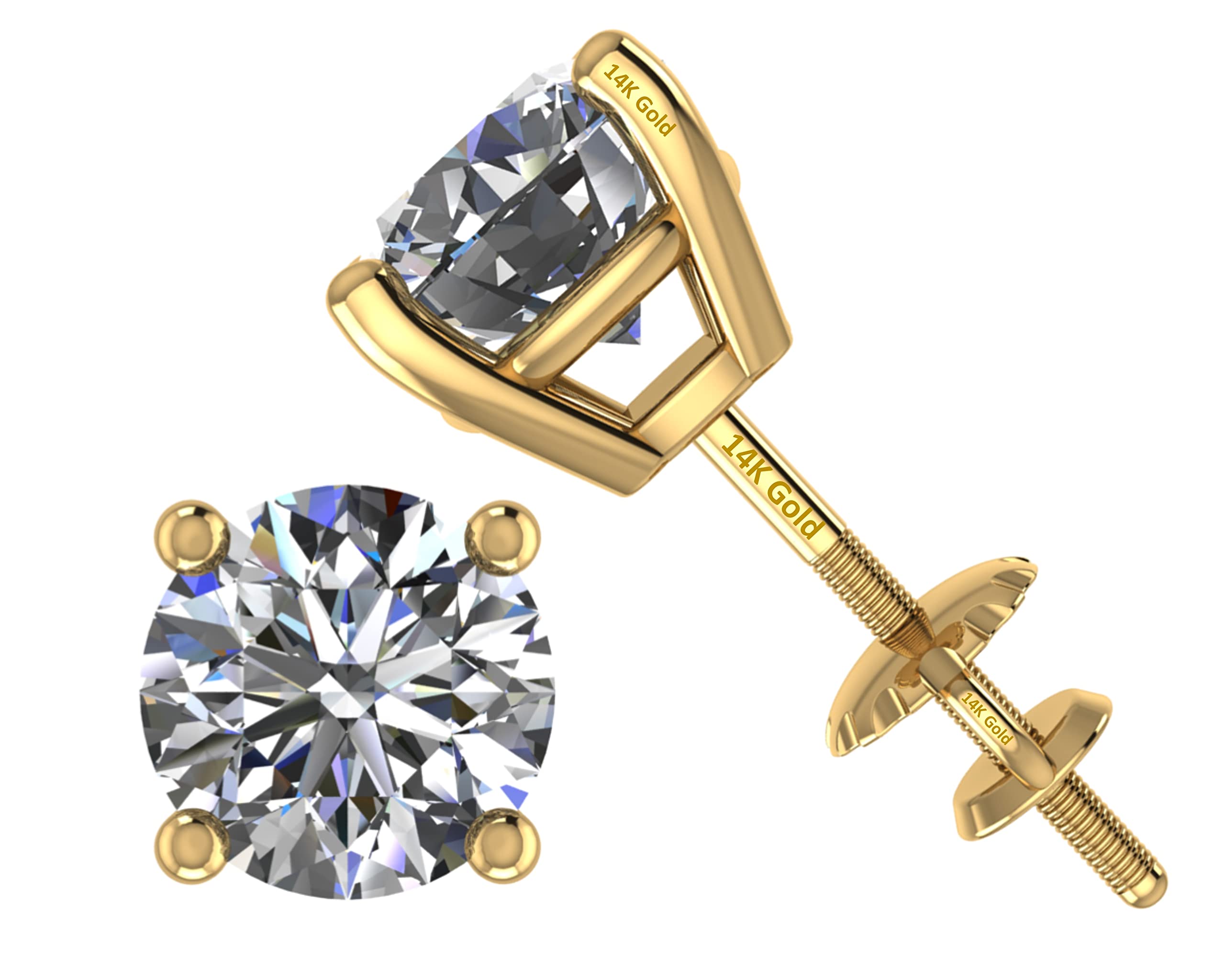 .20ct-4.00ct CVD Lab Grown Diamond Stud Earrings E-F VS2-SI1-14kt-Threaded or Friction Round & Princess