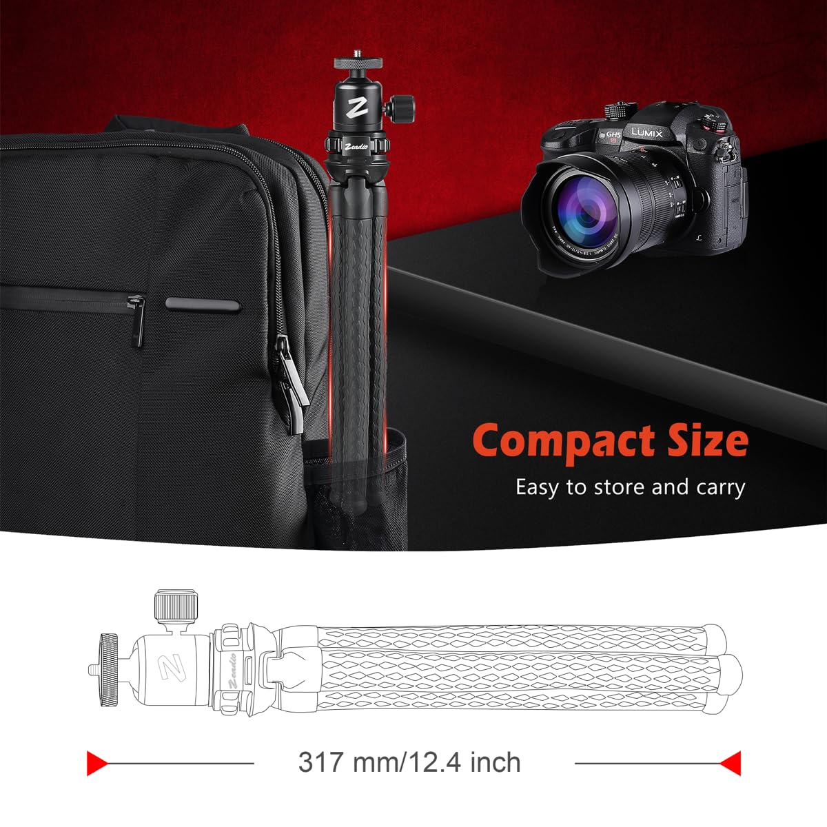 Zeadio Flexible Camera Tripod Kits, with Metal Ball Head Mount, Cellphone Tripod Holder and Wireless Remote Shutter, Fits for All iPhone and Android Smartphones Sport Camera 3