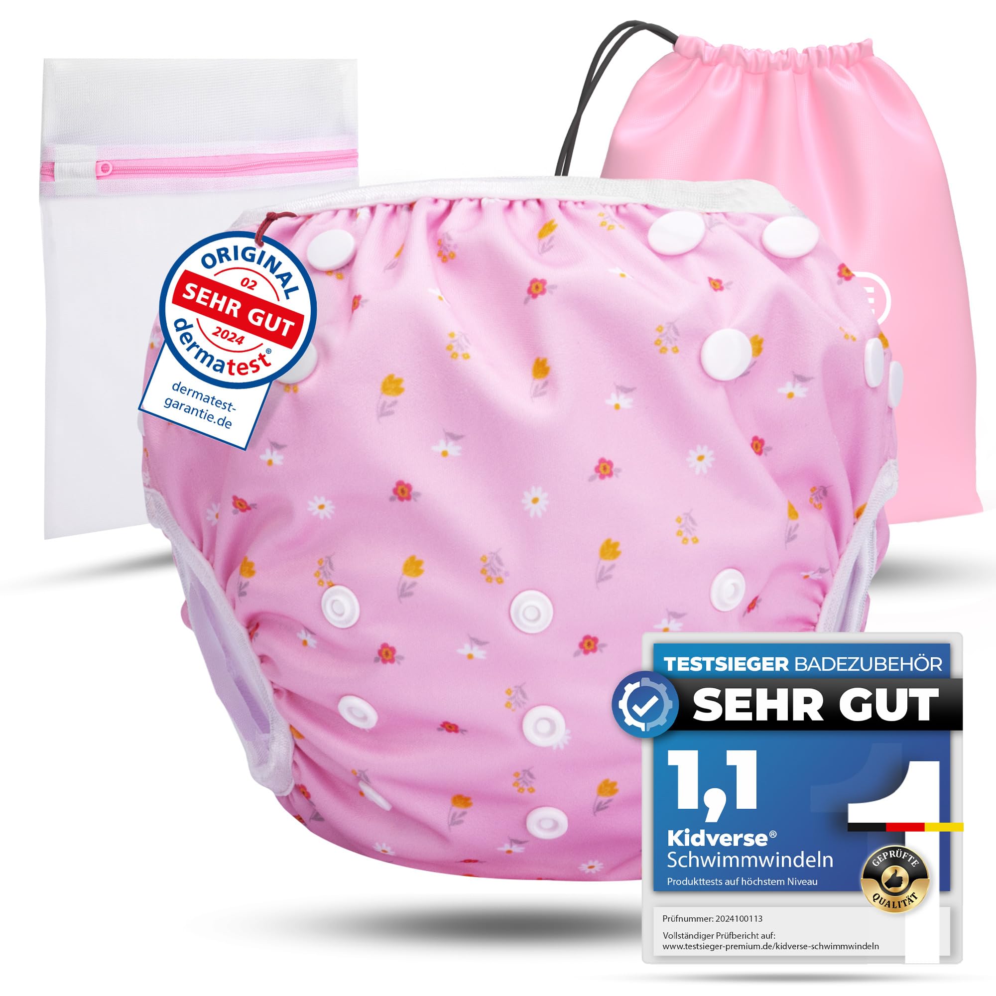 KIDVERSE Baby Swim Nappy Aged 0-3 Years - Reusable Nappies - Skin-Friendly & Highly Absorbent Swim Nappy - Baby Swimming Nappies with Pocket & Laundry Bag
