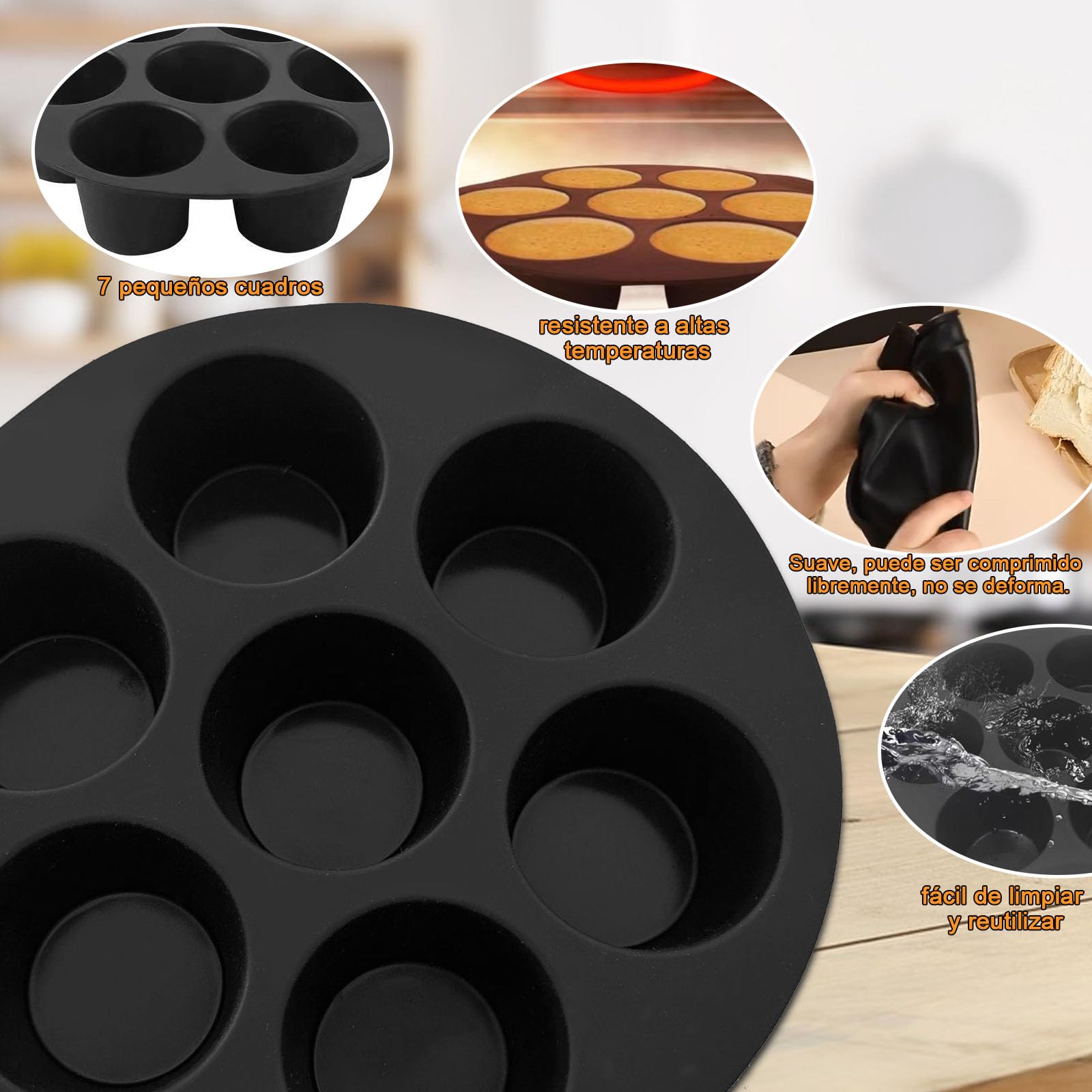 ZOCONE 2 Piezas Silicona Moldes Magdalenas para Air Fryer Molde Muffins Horno para 7 Magdalenas Antiadherente Bandejas Horno Muffins Pequeño para Cupcake Magdalenas (21cm)