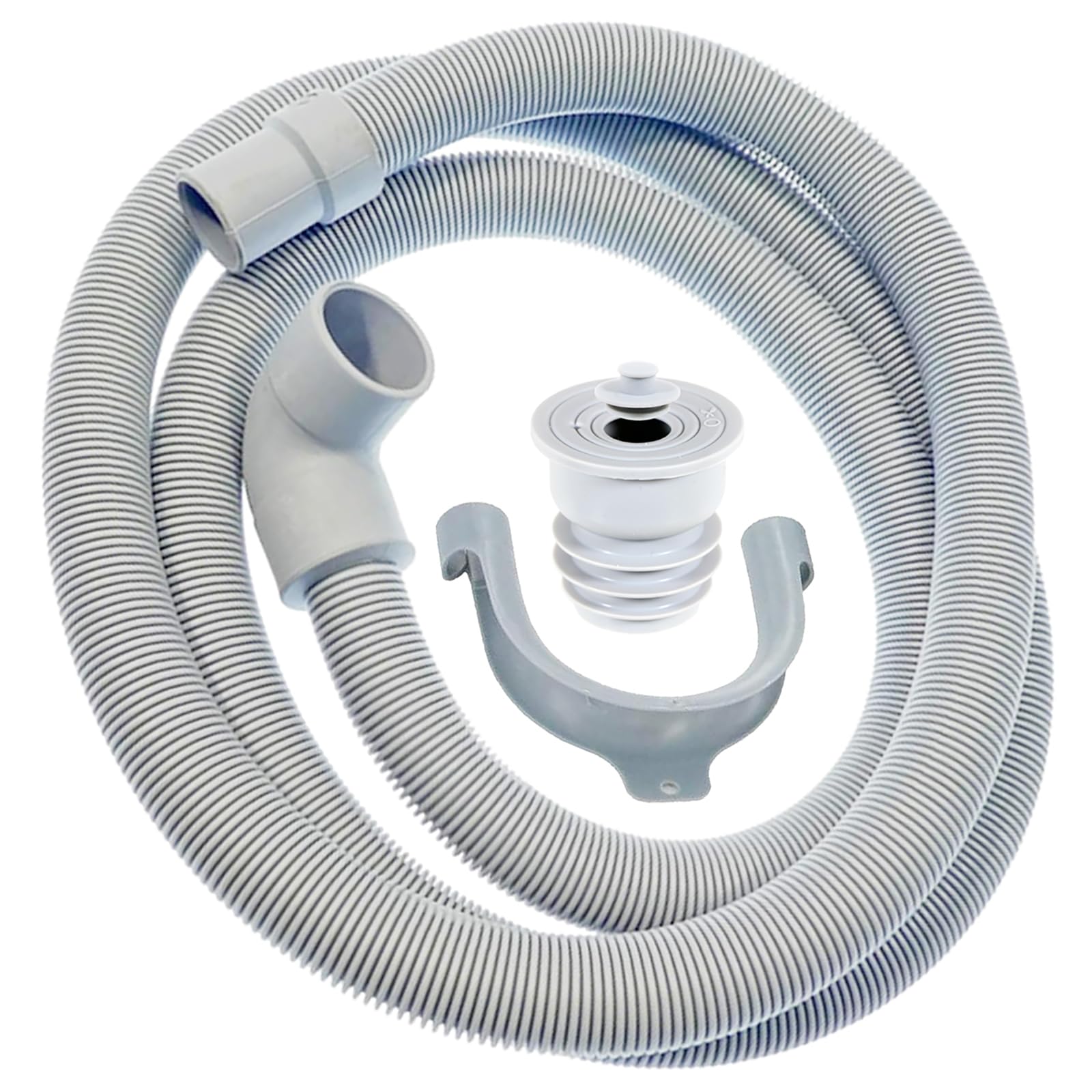 Spares2go Grey Drain Hose + Seal Plug Kit Washing Machine Dishwasher Angled Waste Pipe Extension Set (2M)