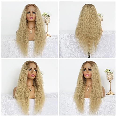 Miniatura 5 de Pelucas de encaje frontal de 13 x 4 rubio ombré con cabello de bebé, sin pegamento, peluca larga de onda de agua, rubio claro, peluca de encaje