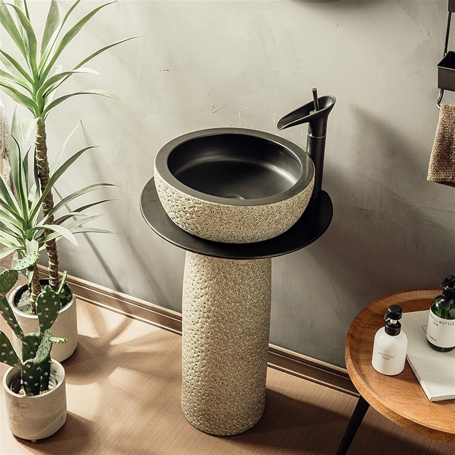 Bathroom Sink Outdoor Vanity Vessel Sink, Courtyard Garden Ceramic Column Basin, Balcony Pedestal Sink Floor Standing Sink Combo, Easy to Clean Pedestal Sink,A-One Size