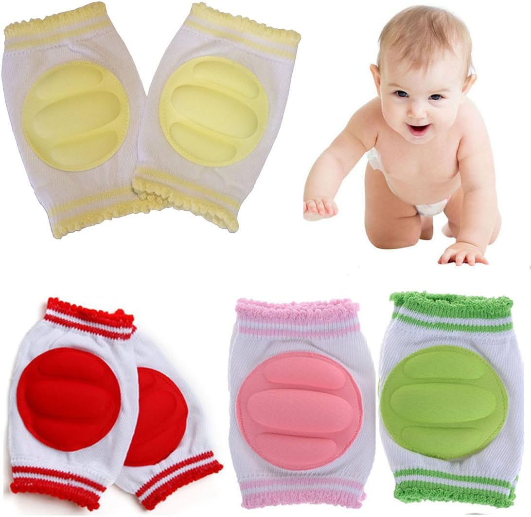 FlyingP 4Pairs Baby Knee Pads for Crawling Cute Breathable Adjustable Elastic Baby Kneepads Knee Elbow Pads Crawling Safety Protector Indoor Outdoor Use 9 to 24 Months Unisex Infant Toddler