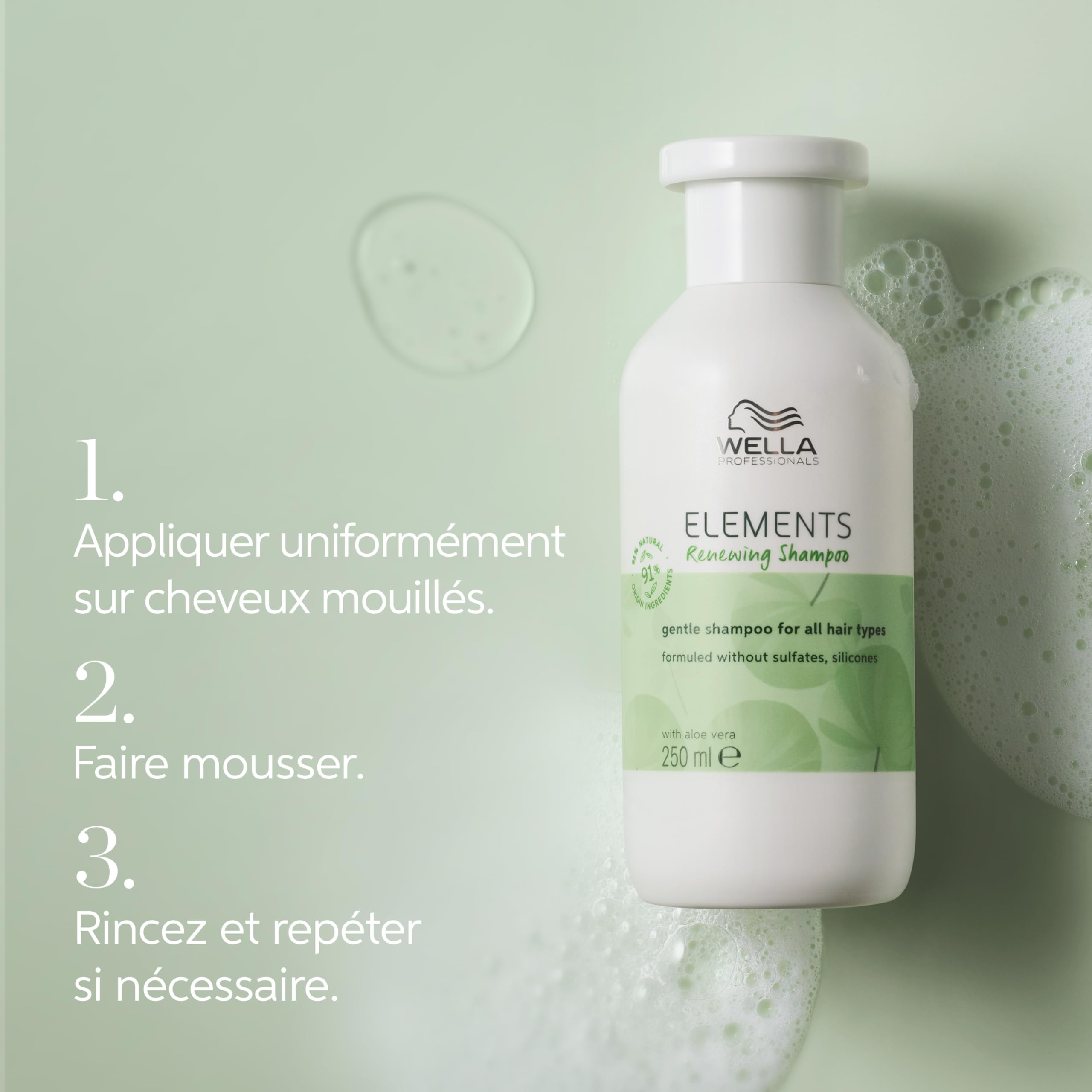 Wella Professionals ELEMENTS Renewing Shampoing Sans Sulfate - Douceur & Brillance - Enrichi en Aloe Vera - Tous Types de Cheveux