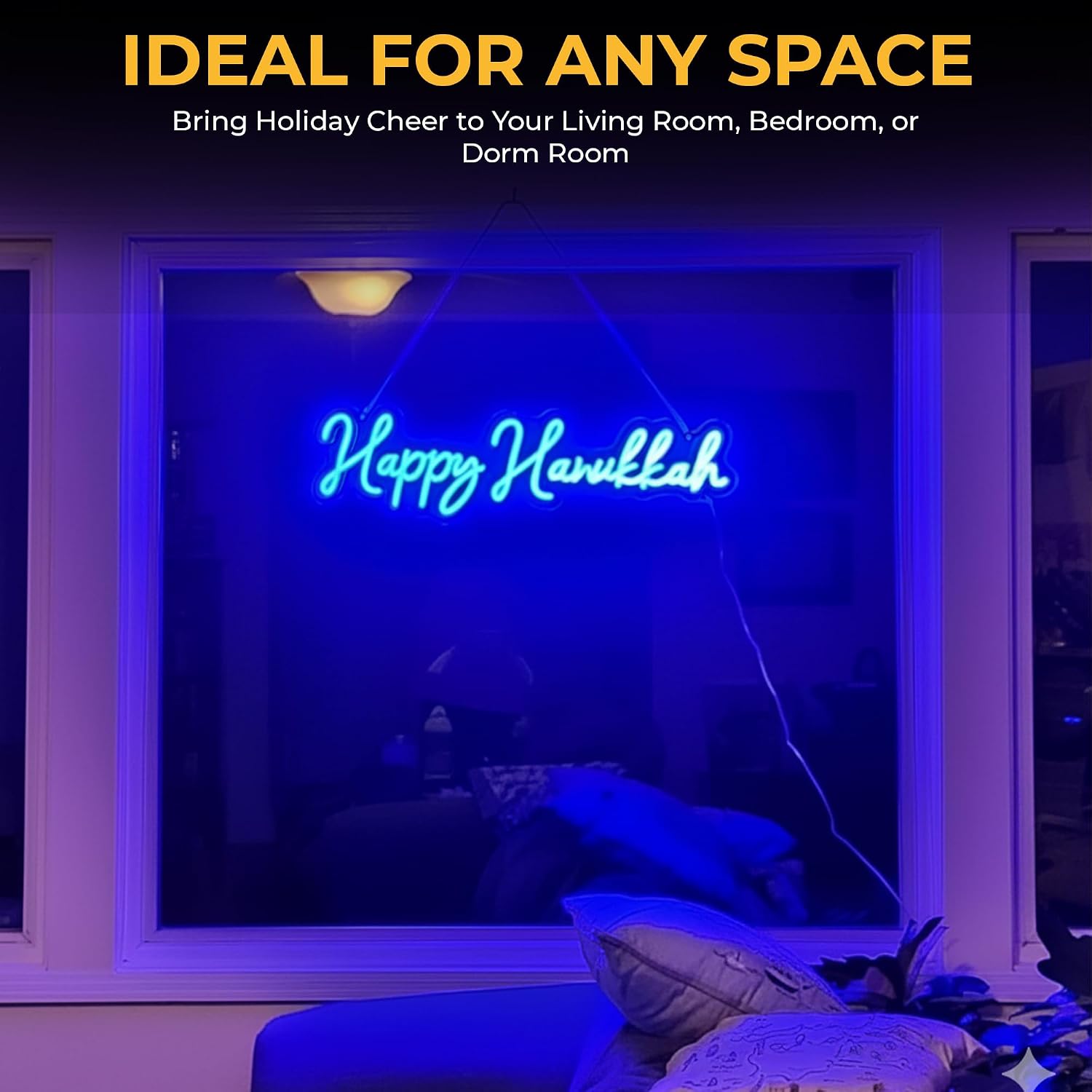 Happy Hanukkah Sign Neon LED for Wall Decor – Blue Hanukkah Lights Indoor, Easy to Hang Hanukkah Wall Decor & Light for Home, Window, and Party Decor