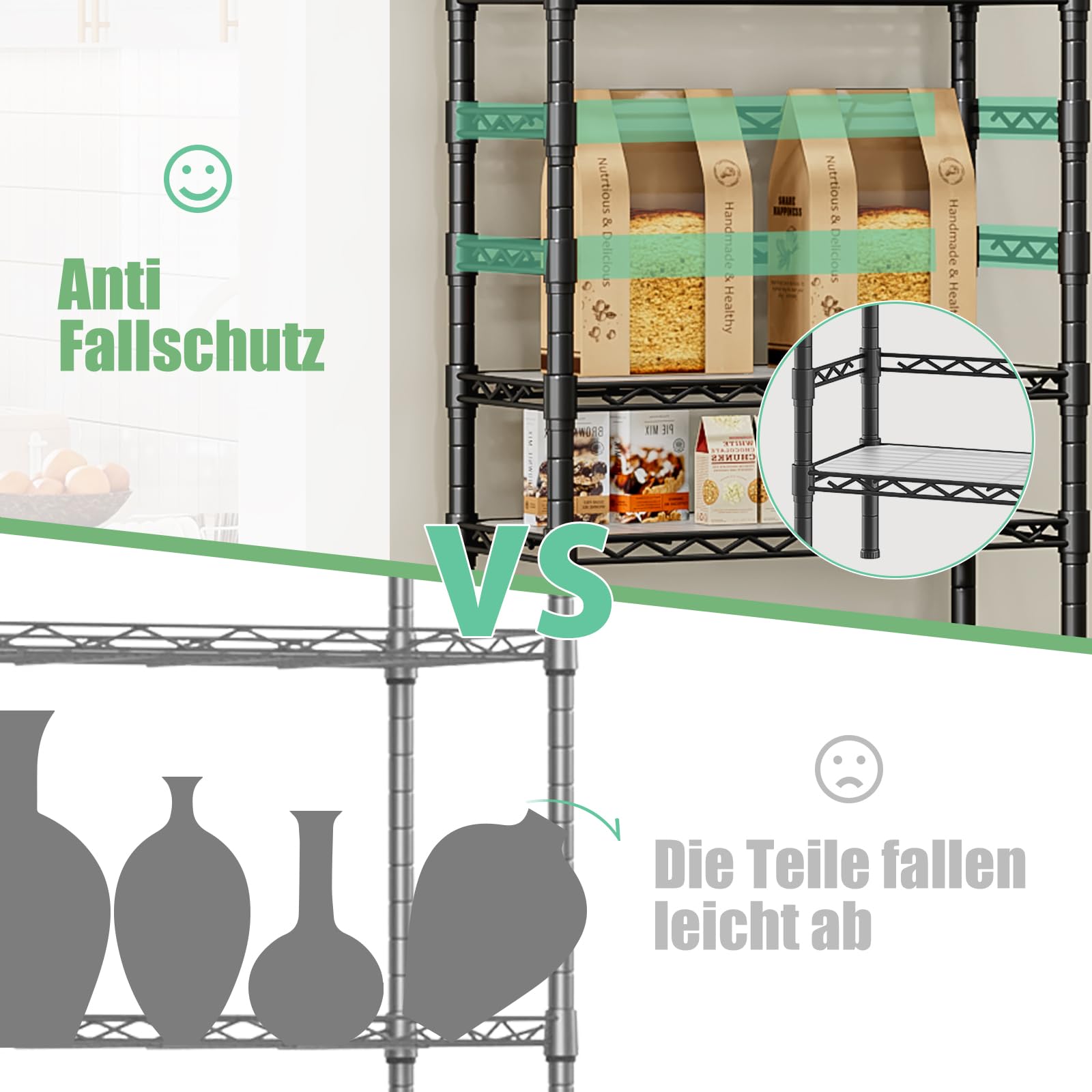 KZOBYD 6-stöckiges Metallregal, Lagerregal mit Höhenverstellbar Regalböden, Robustes Standregal Küchenregal, Regale für Küche, Bad & Büro, Schwarz