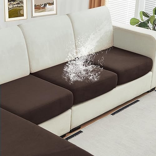 Miniatura 52 de NAISI Fundas de cojín impermeables para sofá, tela de terciopelo grueso, lavables, 3 piezas, fundas individuales para sofá modular con parte