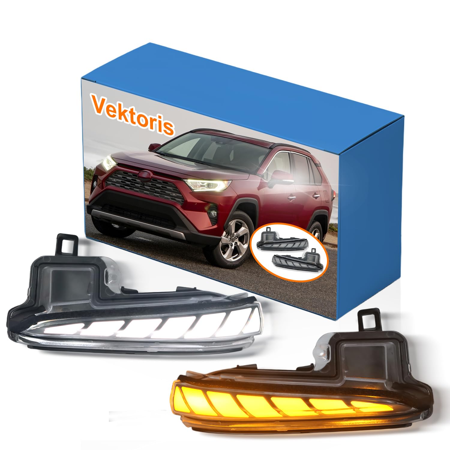 Photo 1 of Vektoris LED Side Mirrors Marker Lamp for Toyota RAV4 2019-2025/2016-2024 Tacoma/2020-2025 Highlander, Side Mirror Lights w/Full White LED DRL | Amber Sequential Dynamic Turn Signal Lights Clear Lens