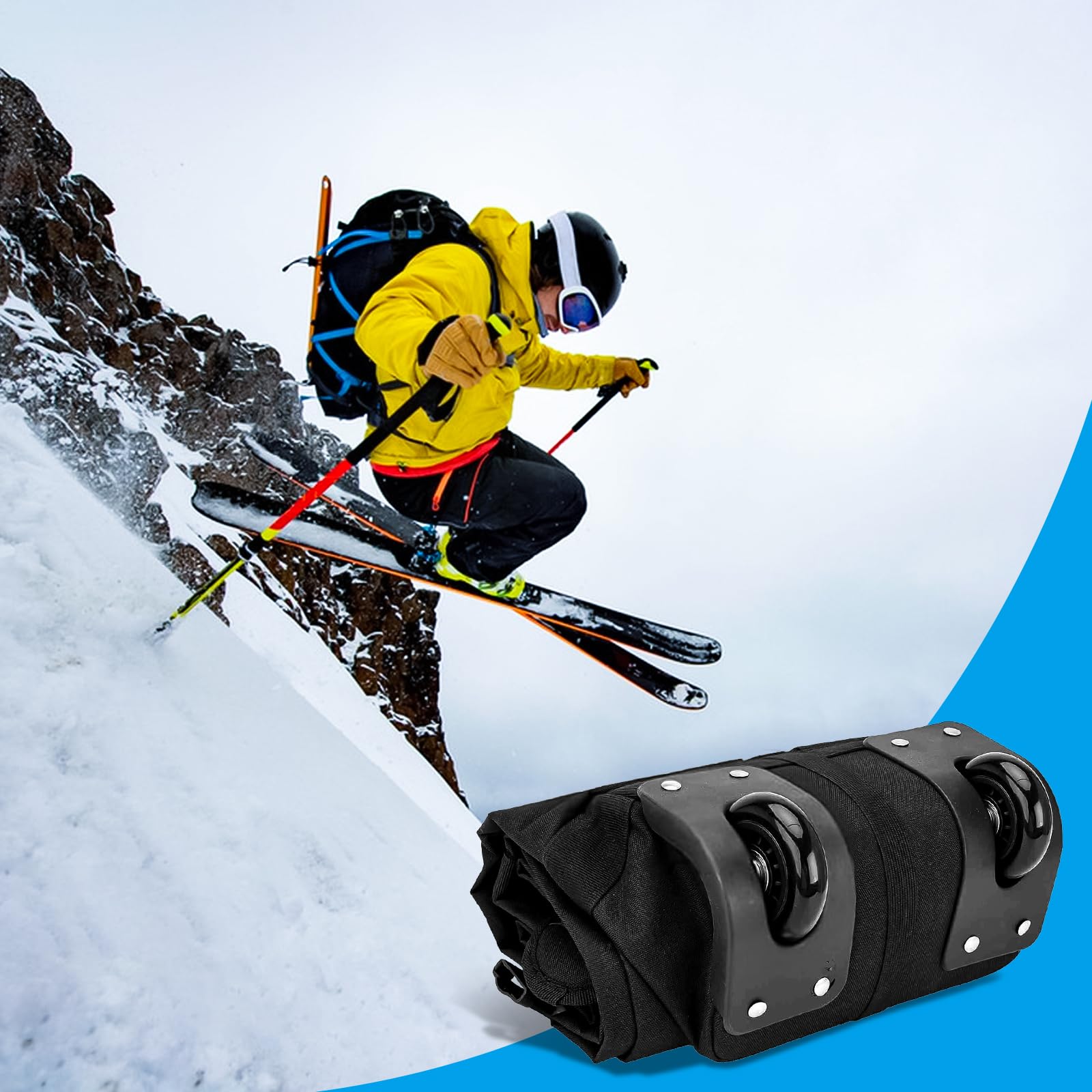 Bolsa de esquí con ruedas, funda de almacenamiento para snowboard, impermeable, tela Oxford 600D, bolsa de viaje con correas ajustables y ruedas para esquí, yoga, equipo deportivo, transporte, 200 x