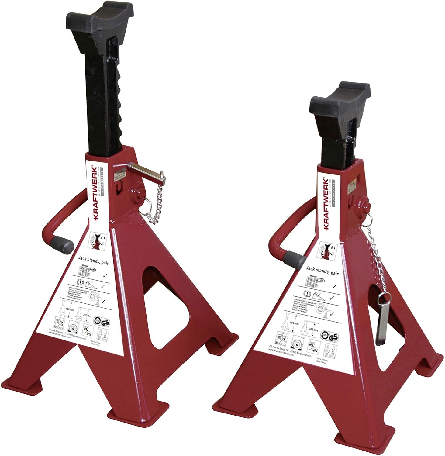 Kraftwerk 38106 6 t axle Stand Pair 382-600 mm, Red