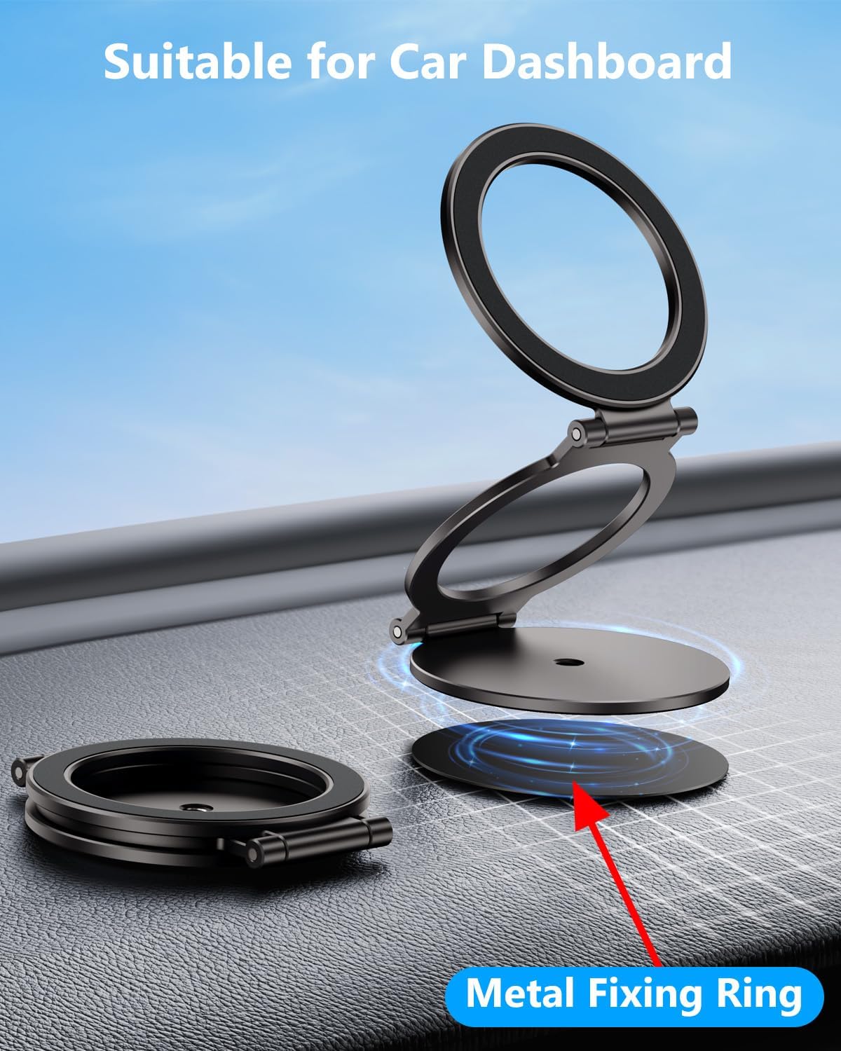 Dual Magnetic Phone Ring Holder for MagSafe, Compatible with Magnet Gym Golf, Car Mount, 1/4" Screw Hole Tripod Adapter Mount, Phone Grip for iPhone 17/16/15/14/13/12 Pro Max/Samsung & Androids