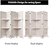 Vista 5 de Divisores de habitación, pantalla plegable de privacidad de madera con tres estantes de exhibición adecuados para oficina en casa, estudio, Blanco